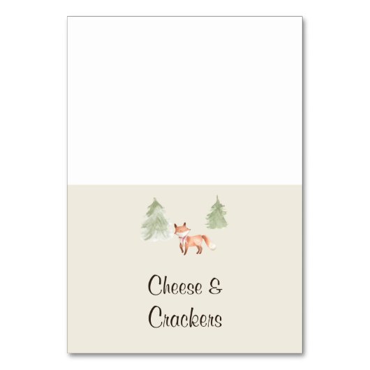 Woodland Fox Meisje Baby shower Buffet Voedseletik Kaart (Voorkant)