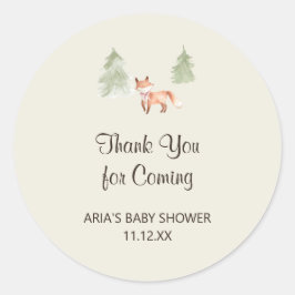 Woodland Fox Meisje Baby shower Favor Ronde Sticker