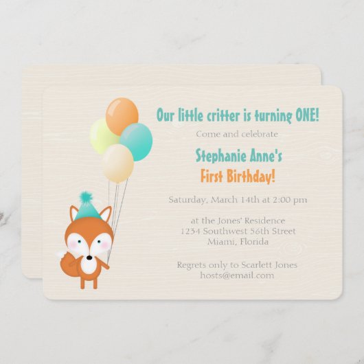 Woodland Fox met ballonnen Kaart (Voorkant / Achterkant)