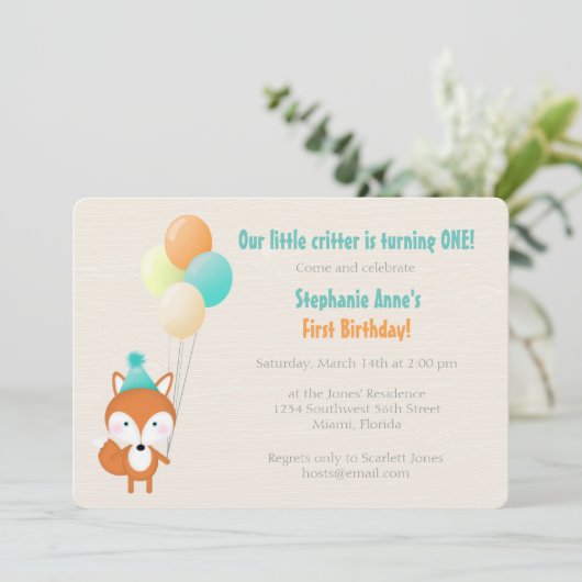 Woodland Fox met ballonnen Kaart (Staand voorkant)