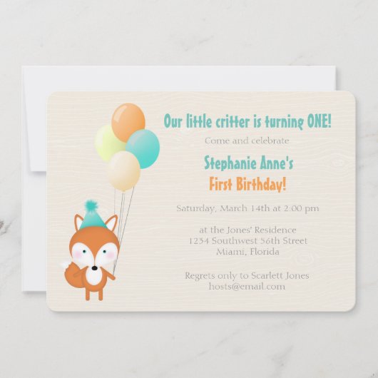 Woodland Fox met ballonnen Kaart (Voorkant)