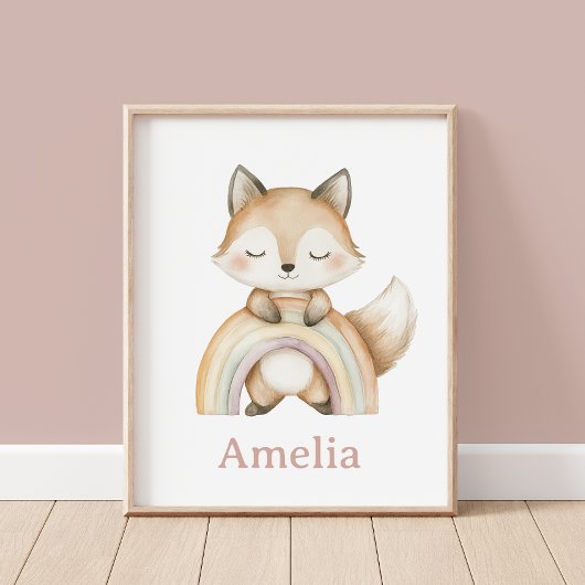 Woodland Fox met Boho Rainbow Nursery Poster