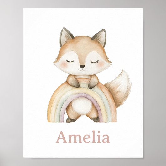 Woodland Fox met Boho Rainbow Nursery Poster (Voorkant)