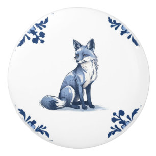 Woodland Fox met Delfts blauwe en witte hoeken Keramische Knop