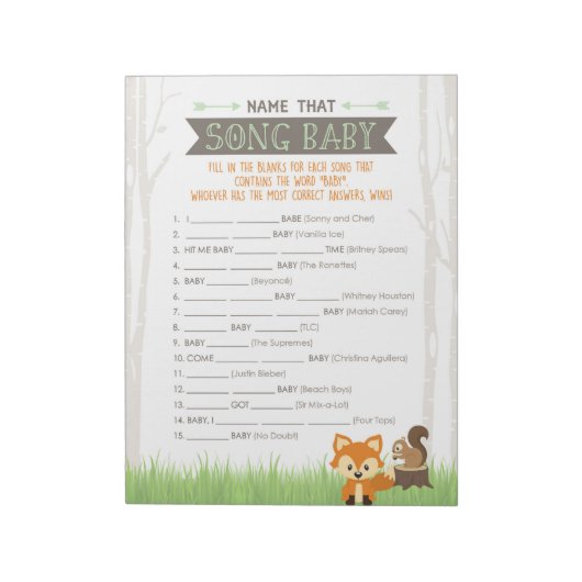 Woodland Fox Naam dat nummer Baby shower spel Notitieblok (Linkerzijde)
