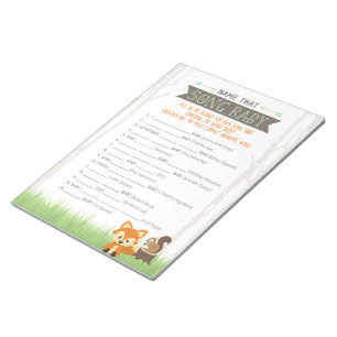 Woodland Fox Naam dat nummer Baby shower spel Notitieblok