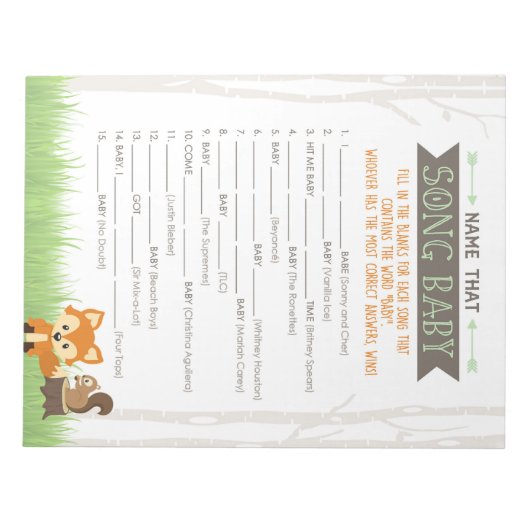 Woodland Fox Naam dat nummer Baby shower spel Notitieblok (Voorkant)