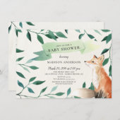 Woodland Fox Neutraal Baby shower Kaart (Voorkant / Achterkant)