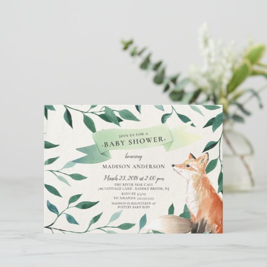 Woodland Fox Neutraal Baby shower Kaart (Staand voorkant)