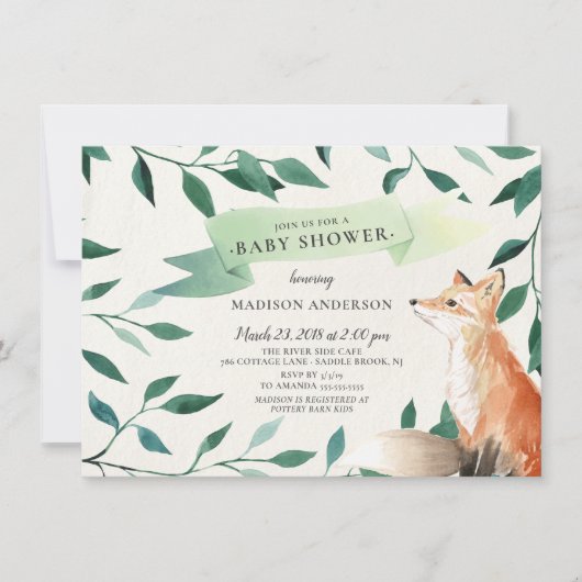 Woodland Fox Neutraal Baby shower Kaart (Voorkant)