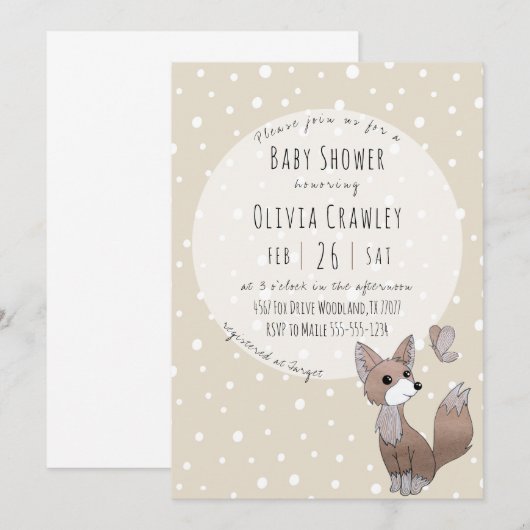 Woodland Fox Neutral Baby shower Invitation Kaart (Voorkant / Achterkant)