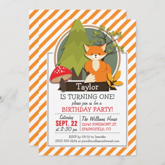 Woodland Fox; Oranje en witte strepen Kaart (Voorkant / Achterkant)