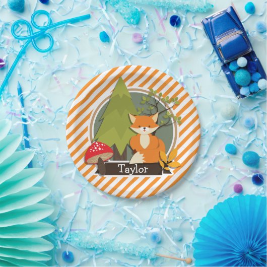 Woodland Fox; Oranje en witte strepen Papieren Bordje (Feest)