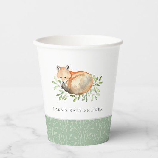 Woodland Fox Personalized Baby shower Papieren Bekers (Voorkant)