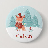 Woodland Fox Persoonlijke Kerstmis Ronde Button 7,6 Cm (Voorkant)
