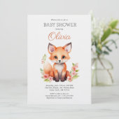Woodland Fox Pink Peach Girl Baby Shower Kaart (Staand voorkant)