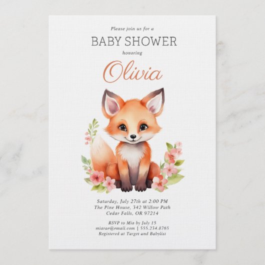 Woodland Fox Pink Peach Girl Baby Shower Kaart (Voorkant)