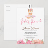 Woodland Fox Pink Waterverf Floral Baby shower Briefkaart (Voorkant / Achterkant)