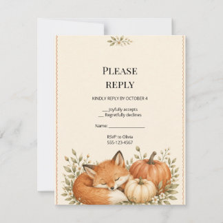 Woodland Fox Pompoen Baby Shower RSVP Kaartje