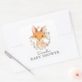 Woodland Fox Roze Baby shower voor Meisje Vierkante Sticker (Envelop)