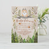 Woodland Fox Rustic Baby Shower Invitations Kaart (Staand voorkant)
