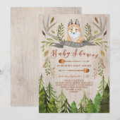 Woodland Fox Rustic Baby Shower Invitations Kaart (Voorkant / Achterkant)