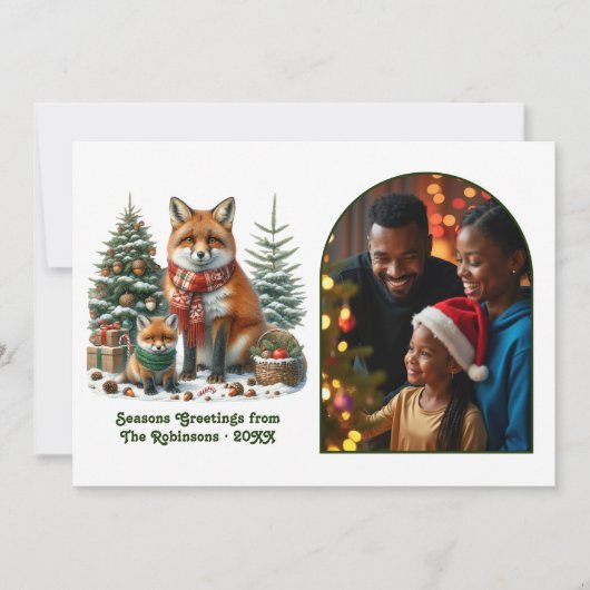 Woodland Fox Rustic Forest Christmas Photo Feestdagenkaart (Voorkant)