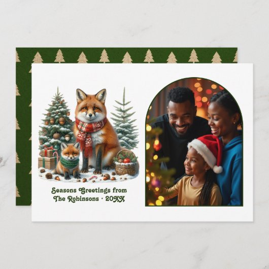 Woodland Fox Rustic Forest Christmas Photo Feestdagenkaart (Voorkant / Achterkant)