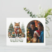 Woodland Fox Rustic Forest Christmas Photo Feestdagenkaart (Staand voorkant)