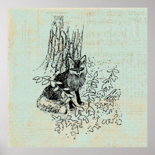 Woodland Fox Rustic Fox Art Poster