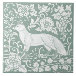 Woodland Fox Sage Green Floral Natuur Design Tegeltje