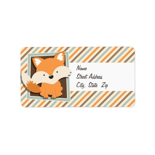 Woodland Fox; Sage Green, Oranje, bruine strepen Etiket (Voorkant)