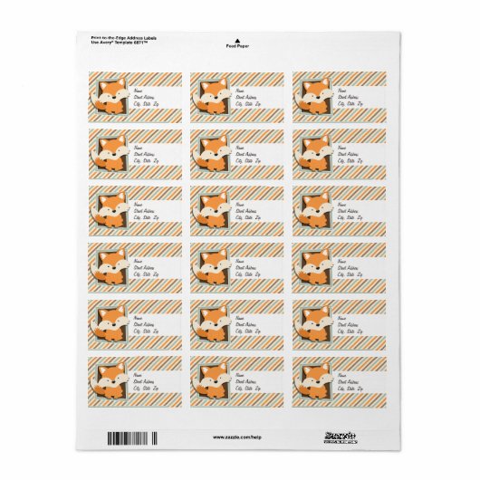 Woodland Fox; Sage Green, Oranje, bruine strepen Etiket (Full Sheet)