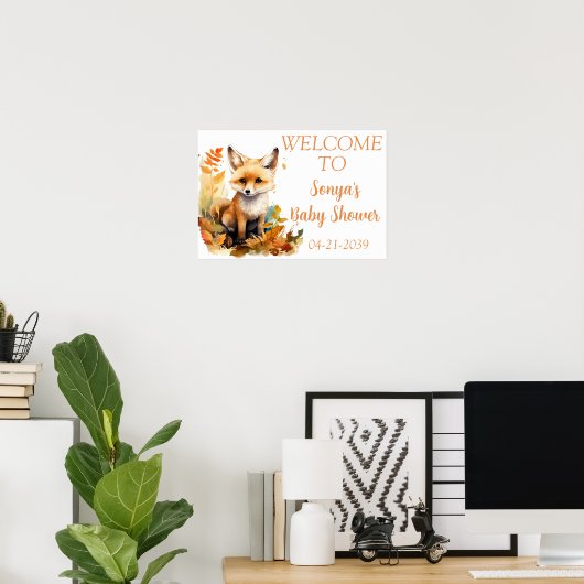 Woodland Fox Schattige Baby shower Bloemen Welkom Poster (Thuiskantoor)