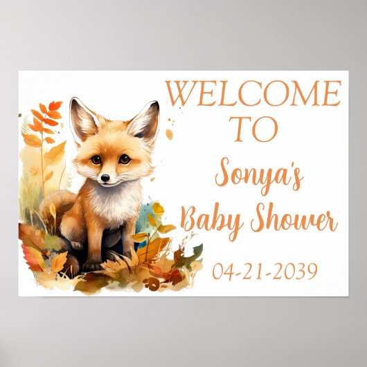 Woodland Fox Schattige Baby shower Bloemen Welkom Poster (Voorkant)