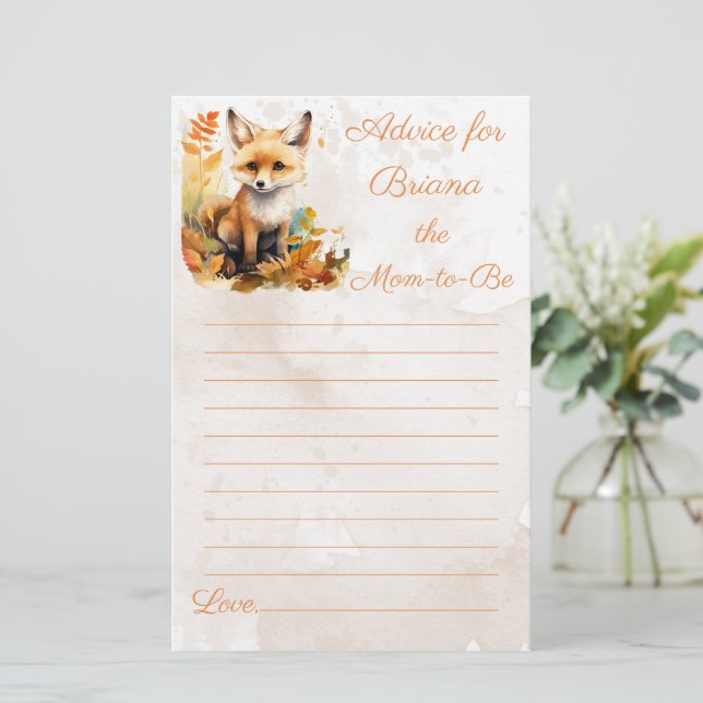 Woodland Fox Schattige Baby shower Game Advies voo (Staand voorkant)