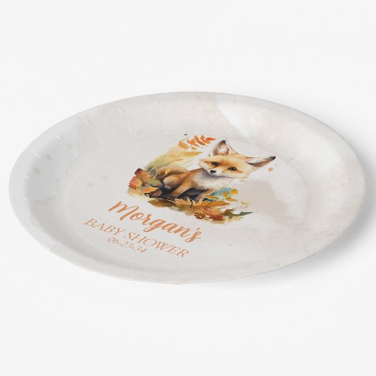 Woodland Fox Schattige Baby shower Papieren Bordje (Gekanteld)