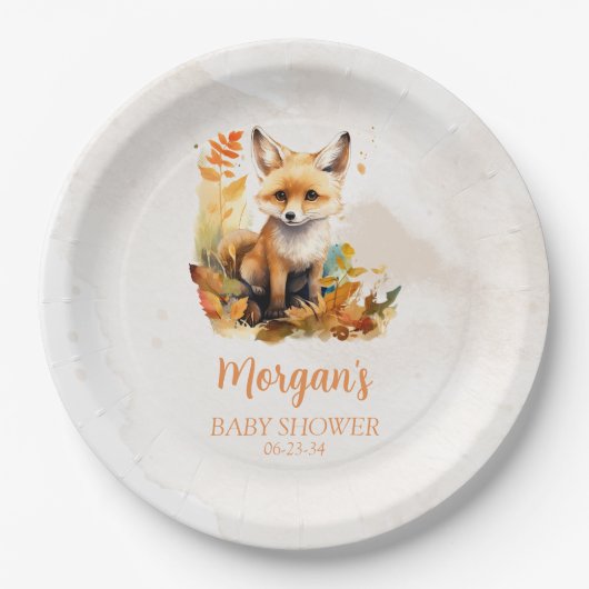 Woodland Fox Schattige Baby shower Papieren Bordje (Voorkant)