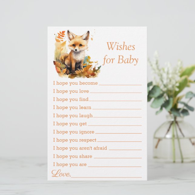 Woodland Fox Schattigee Wensen voor Baby shower Ga (Staand voorkant)