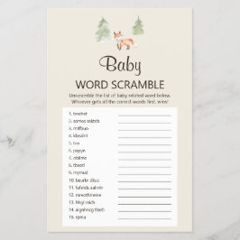 Woodland Fox Shower Baby Word Scramble Game Flyer