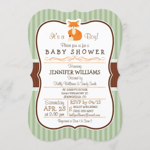 Woodland Fox Sinaasappel, Sage, bruin Baby shower Kaart