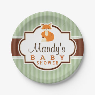 Woodland Fox; Sinaasappel, Sage, bruin Baby shower Papieren Bordje