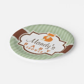 Woodland Fox; Sinaasappel, Sage, bruin Baby shower Papieren Bordje (Gekanteld)