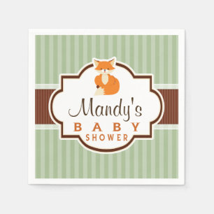 Woodland Fox; Sinaasappel, Sage, bruin Baby shower Servetten