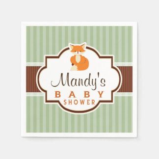 Woodland Fox; Sinaasappel, Sage, bruin Baby shower Servetten