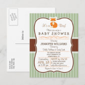 Woodland Fox; Sinaasappel, Sage, bruin Baby shower Uitnodiging Briefkaart (Voorkant / Achterkant)