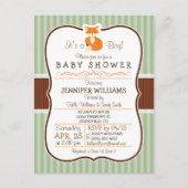 Woodland Fox; Sinaasappel, Sage, bruin Baby shower Uitnodiging Briefkaart (Voorkant)