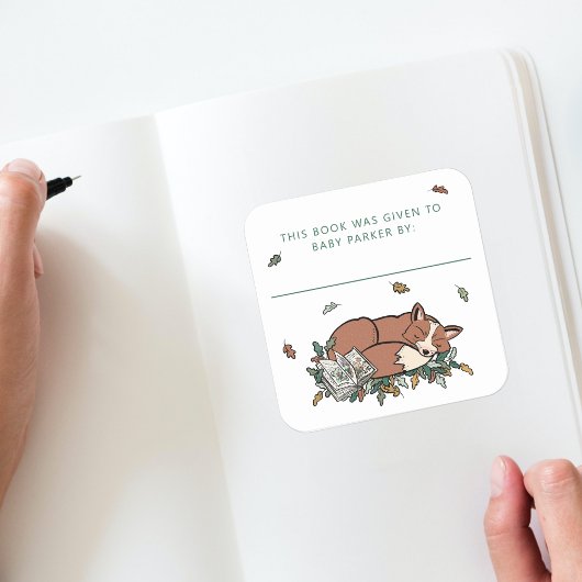 Woodland Fox Storybook Baby Bookplates Vierkante Sticker