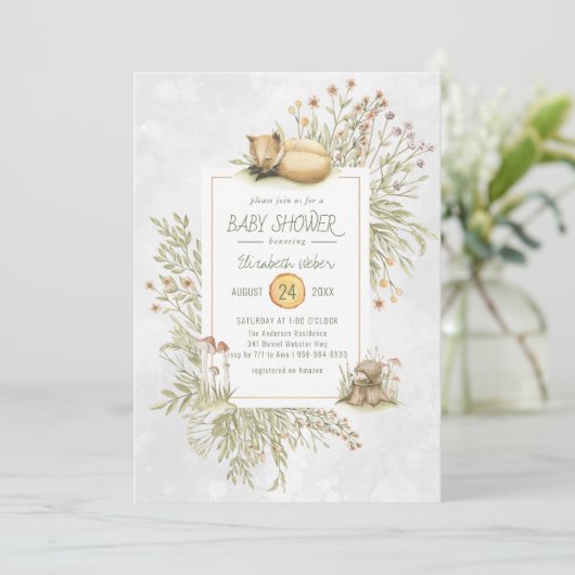 Woodland Fox | Uitnodiging Baby shower bossen (Staand voorkant)
