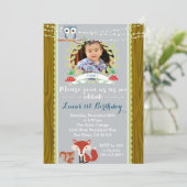 Woodland Fox verjaardagsfeestje uitnodiging (Staand voorkant)